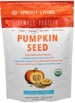 Sprout Living, Simple Protein, Organic Pumpkin Seed Protein Powder, 1 lb (454 g) ,والمكملات الغذائية، والبروتين