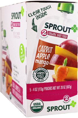 Sprout Organic, Baby Food, Stage 2, Carrot, Apple, Mango, 5 Pouches, 4 oz (113 g) ,صحة الطفل، تغذية الطفل
