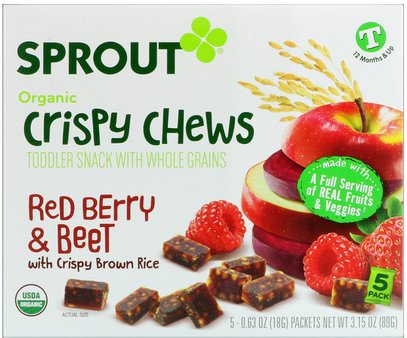 Sprout Organic, Crispy Chews, Red Berry & Beet, 5 Packets, 0.63 oz (18 g) Each ,صحة الطفل، تغذية الطفل
