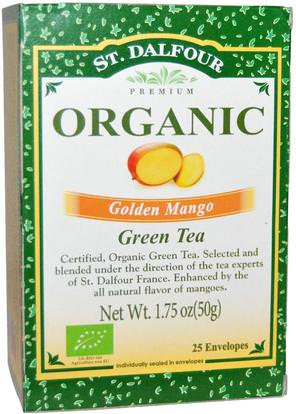 St. Dalfour, Organic, Golden Mango Green Tea, 25 Envelopes, 1.75 oz (50 g) ,الطعام، شاي الأعشاب، الشاي الأخضر