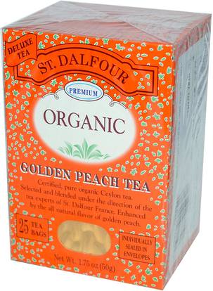 St. Dalfour, Organic, Golden Peach Tea, 25 Tea Bags, 1.75 oz (50 g) ,الطعام، شاي الأعشاب