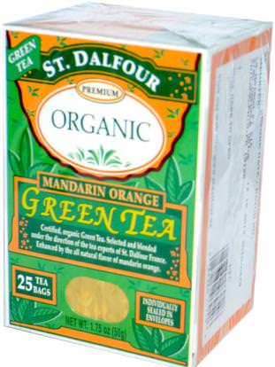 St. Dalfour, Organic, Green Tea, Mandarin Orange, 25 Tea Bags, 1.75 oz (50 g) ,الطعام، شاي الأعشاب، الشاي الأخضر