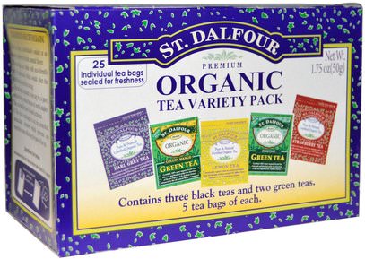St. Dalfour, Organic Tea Variety Pack, 25 Tea Bags, 1.75 oz (50 g) ,المكملات الغذائية، مضادات الأكسدة، الشاي الأخضر، الغذاء، الشاي العشبية