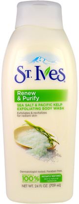 St. Ives, Renew & Purify, Sea Salt & Pacific Kelp Exfoliating Body Wash, 24 fl oz (709 ml) ,حمام، الجمال، هلام الاستحمام