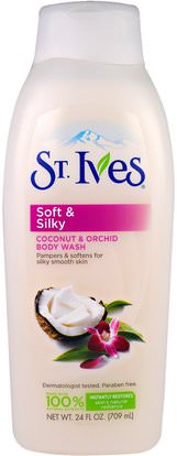 St. Ives, Soft & Silky, Body Wash, Coconut & Orchid, 24 fl oz (709 ml) ,حمام، الجمال، هلام الاستحمام