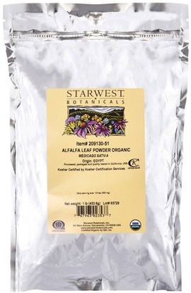 Starwest Botanicals, Alfalfa Leaf Powder, Organic, 1 lb (453.6 g) ,الأعشاب، البرسيم