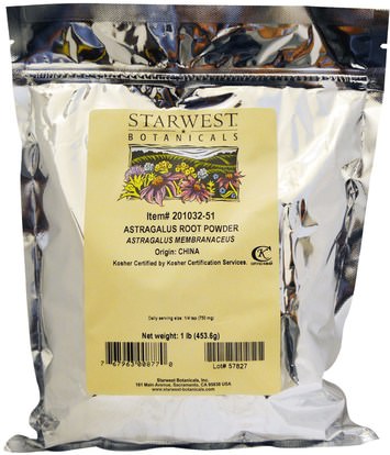 Starwest Botanicals, Astragalus Root Powder, 1 lb (453.6 g) ,المكملات الغذائية، أدابتوغين، الانفلونزا الباردة والفيروسية، الكاحل