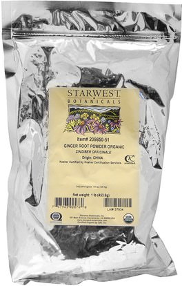 Starwest Botanicals, Ginger Root Powder, Organic, 1 lb (453.6 g) ,الأعشاب، جذر الزنجبيل، الزنجبيل التوابل