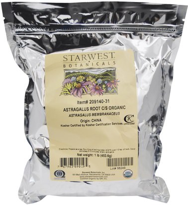Starwest Botanicals, Organic Astragalus Root C/S, 1 lb (453.6 g) ,المكملات الغذائية، أدابتوغن، مكافحة الشيخوخة