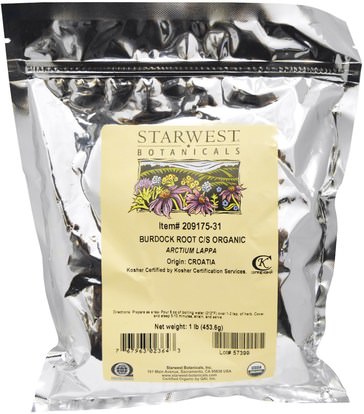Starwest Botanicals, Organic Burdock Root C/S, 1 lb (453.6 g) ,الأعشاب، الجذر الأرقطيون