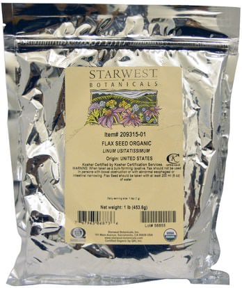 Starwest Botanicals, Organic Flax Seed, 1 lb (453.6 g) ,المكملات الغذائية، بذور الكتان، بذور الحبوب المكسرات