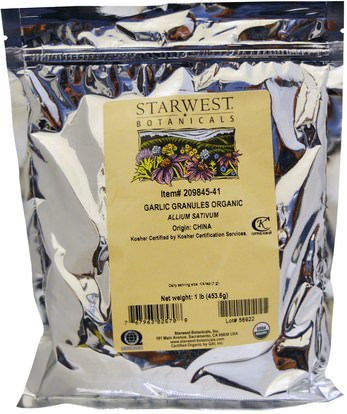Starwest Botanicals, Organic Garlic Granules, 1 lb (453.6 g) ,الطعام والتوابل والتوابل والثوم التوابل والمكملات الغذائية والمضادات الحيوية والثوم