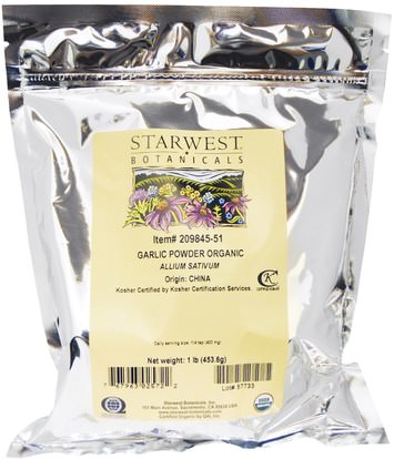 Starwest Botanicals, Organic Garlic Powder, 1 lb ( 453.6 g) ,الطعام والتوابل والتوابل والثوم التوابل والمكملات الغذائية والمضادات الحيوية والثوم