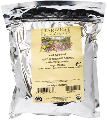 Starwest Botanicals, Organic, Hawthorn Berries, 1 lb (453.6 g) ,الأعشاب، الزعرور