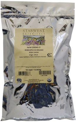 Starwest Botanicals, Organic, Rosehips C/S, 1 lb (453.6 g) ,الغذاء، شاي الأعشاب، فيتامين ج، الوركين الوردية