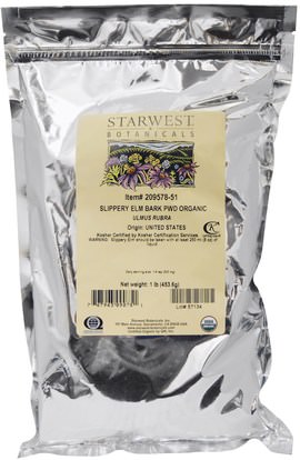 Starwest Botanicals, Organic Slippery Elm Bark Powder, 1 lb (453.6 g) ,الأعشاب، الزعنفة الدردار