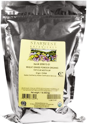 Starwest Botanicals, Organic Wheat Grass Powder, 1 lb (453.6 g) ,المكملات الغذائية، سوبرفوودس، عشب القمح