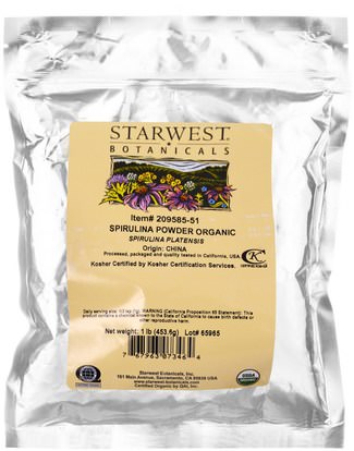 Starwest Botanicals, Spirulina Powder, Organic, 1 lb (453.6 g) ,المكملات الغذائية، سبيرولينا