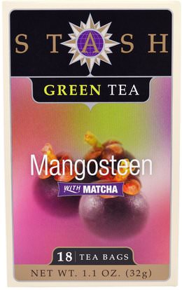 Stash Tea, Green Tea, Mangosteen With Matcha, 18 Tea Bags, 1.1 oz (32 g) ,المكملات الغذائية، مضادات الأكسدة، الشاي الأخضر، الغذاء، الشاي العشبية، ماتشا الشاي الأخضر