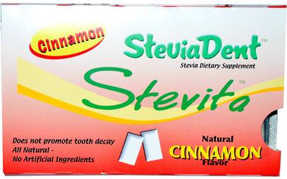 Stevita, SteviaDent, Chewing Gum, Cinnamon, 12 Pieces ,حمام، جمال، العناية بالأسنان عن طريق الفم، النعناع الأسنان اللثة، العلكة، الغذاء، المحليات