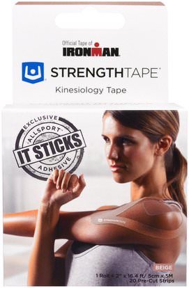 Strengthtape, Kinesiology Tape, Beige, 20 Precut Strips ,الرياضة، المنزل، تجريب / اللياقة البدنية والعتاد