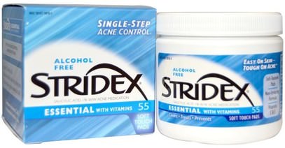 Stridex, Single-Step Acne Control, Alcohol Free, 55 Soft Touch Pads, 4.21 In Each ,الجمال، حمض الصفصاف، منتجات حب الشباب الموضعية