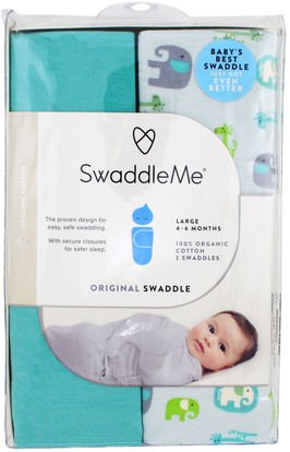 Summer Infant, Swaddle Me, Original Swaddle, Large, 4-6 Months, Elephant Pebble, 2 Swaddles ,صحة الطفل، إمرأة، اطفال