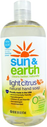 Sun & Earth, Natural Hand Soap, Light Citrus, 16 fl oz (473 ml) ,حمام، الجمال، الصابون، الغيارات