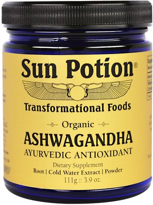 Sun Potion, Ashwagandha Powder, Organic, 3.9 oz (111 g) ,المكملات الغذائية، أدابتوغن، أشواغاندا ويثانيا سومنيفيرا