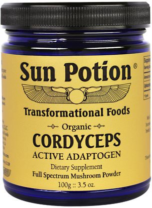 Sun Potion, Cordyceps Raw Mushroom Powder, Organic, 3.5 oz (100 g) ,المكملات الغذائية، أدابتوغين، الفطر الطبية