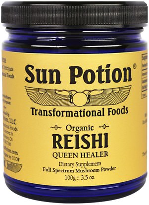 Sun Potion, Reishi Raw Mushroom Powder, Organic, 3.5 oz (100 g) ,المكملات الغذائية، أدابتوغين، الفطر الطبية، الفطر ريشي