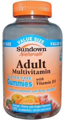 Sundown Naturals, Adult Multivitamin, Cherry and Grape Flavored, 120 Gummies ,منتجات حساسة للحرارة، الفيتامينات، غوميس الفيتامينات