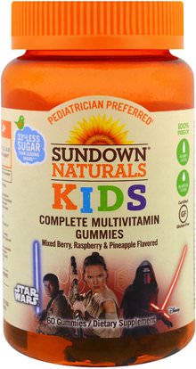 Sundown Naturals Kids, Kids, Complete Multivitamin Gummies, Disney Star Wars, Mixed Berry, Raspberry & Pineapple, 60 Gummies ,الفيتامينات، الفيتامينات، صحة الأطفال