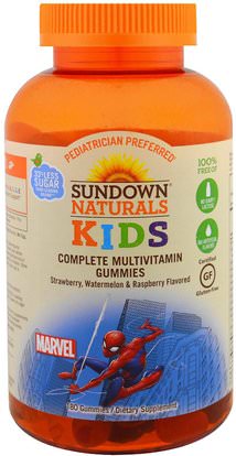 Sundown Naturals Kids, Kids, Complete Multivitamin Gummies, Marvel Spiderman, Strawberry, Watermelon & Raspberry, 180 Gummies ,الفيتامينات، الفيتامينات، صحة الأطفال