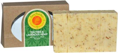 Sunfeather Soaps, Tea Tree & Lavender Hemp Bar Soap, 4.3 oz (121 g) ,حمام، الجمال، الصابون