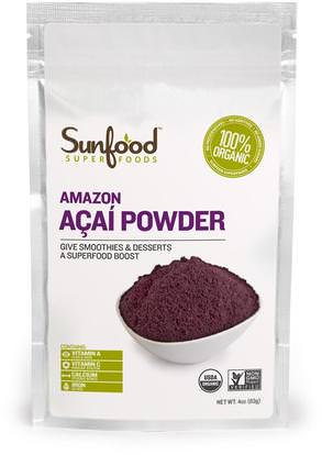 Sunfood, Amazon Acai Powder, 4 oz (113 g) ,المكملات الغذائية، سوبرفوودس، مقتطفات الفاكهة، سوبر الفواكه، مسحوق أكاي