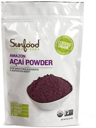 Sunfood, Amazon Acai Powder, 8 oz (227 g) ,المكملات الغذائية، سوبرفوودس، مقتطفات الفاكهة، سوبر الفواكه، مسحوق أكاي