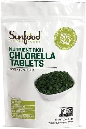 Sunfood, Broken Cell Wall Chlorella Tablets, 250mg, 228 Tablets, 2 oz (57 g) ,المكملات الغذائية، سوبرفوودس، كلوريلا