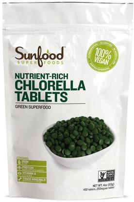 Sunfood, Broken Cell Wall Chlorella Tablets, 250 mg, 456 Tablets, 4 oz (113 g) ,المكملات الغذائية، سوبرفوودس، كلوريلا