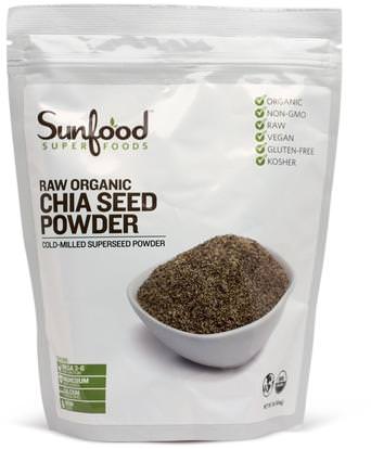 Sunfood, Chia Seed Powder, Raw Organic, 1 lb (454 g) ,المكملات الغذائية، إيفا أوميجا 3 6 9 (إيبا دا)، بذور شيا