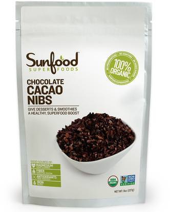 Sunfood, Chocolate Cacao Nibs, 8 oz (227 g) ,الطعام، الكاكاو، (كاساو)، شراب من الشوك