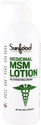 Sunfood, Medicinal MSM Lotion, Rejuvenating Cream, 8 fl oz (236.6 ml) ,حمام، الجمال، غسول الجسم، ومكافحة الألم