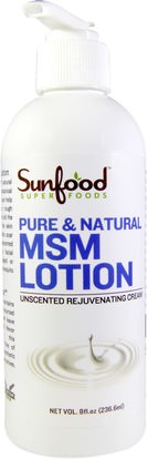 Sunfood, MSM Lotion, Unscented Rejuvenating Cream, 8 fl oz (236.6 ml) ,حمام، الجمال، غسول الجسم، ومكافحة الألم