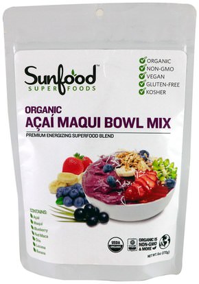 Sunfood, Organic Acai Maqui Bowl Mix, 6 oz (170 g) ,والمكملات الغذائية، والفواكه السوبر، أكاي استخراج عصير التوت