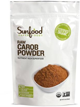 Sunfood, Organic Carob Powder, Raw, 1 lb (454 g) ,الغذاء، المحليات
