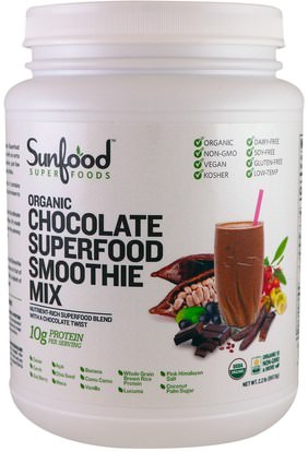 Sunfood, Organic Chocolate Superfood Smoothie Mix, 2.2 lb (997.9 g) ,المكملات الغذائية، سوبرفوودس