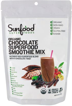 Sunfood, Organic Chocolate Superfood Smoothie Mix, 8 oz (227 g) ,المكملات الغذائية، سوبرفوودس