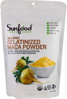Sunfood, Organic Gelatinized Maca Powder, 8 oz (227 g) ,الصحة، الرجال، ماكا