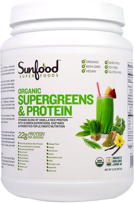 Sunfood, Organic Supergreens & Protein, 2.2 lb (997.9 g) ,المكملات الغذائية، البروتين، الأعشاب