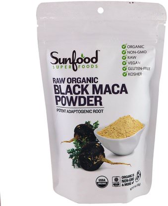 Sunfood, Raw Organic Black Maca Powder, 4 oz (113 g) ,الصحة، الرجال، ماكا